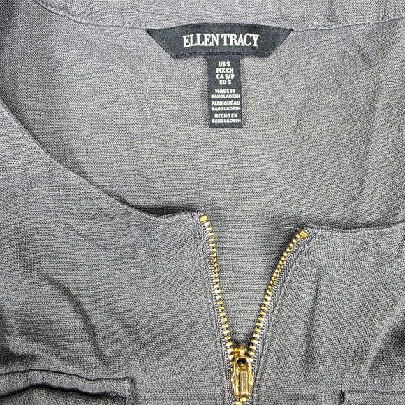 Ellen Tracy Blouse Women S Gray 3/4 Sleeve Zip Front Tassel Solid Gray Blouse - Picture 4 of 9